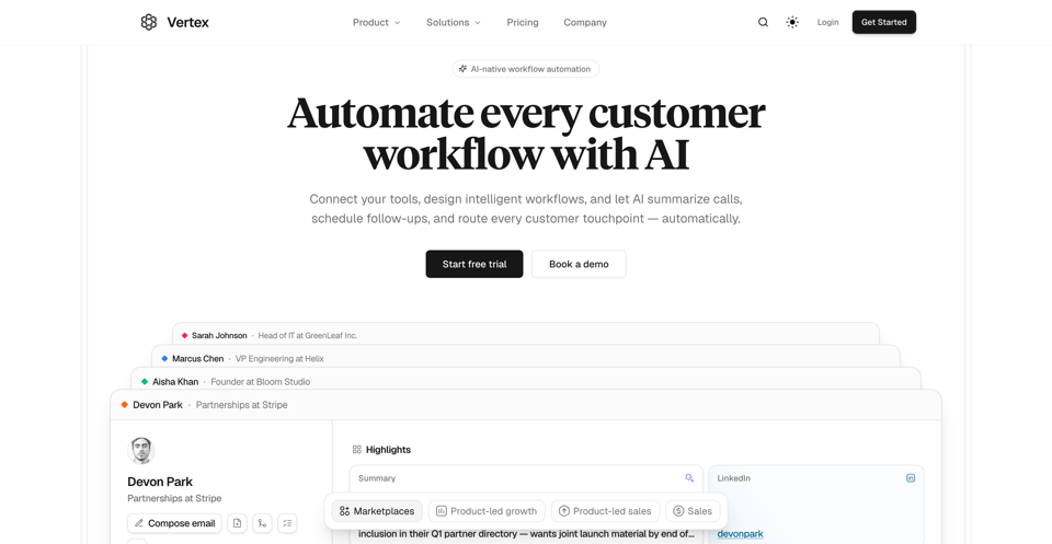 Vertex - AI Workflow Automation Landing Template