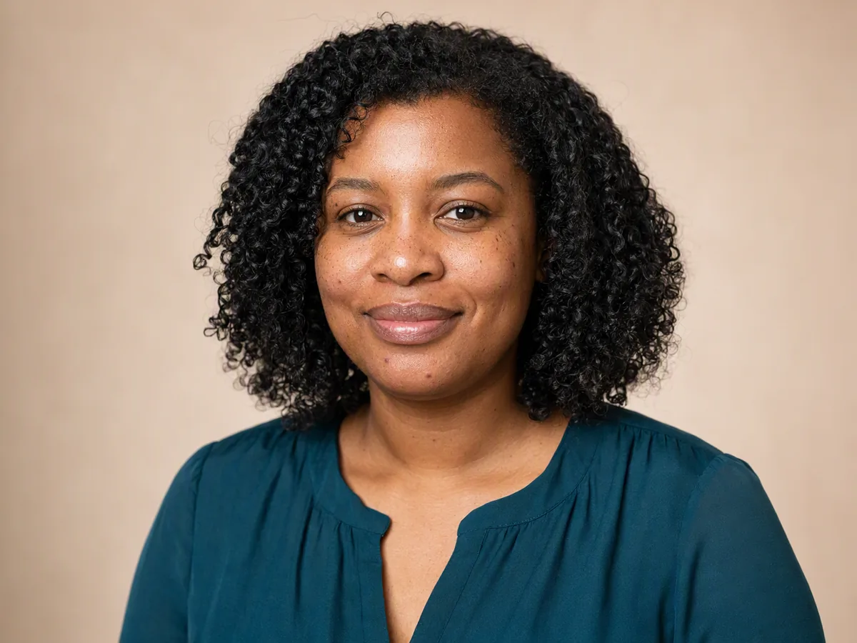 Hero portrait of a Black woman with natural skin texture before subtle photo retouching