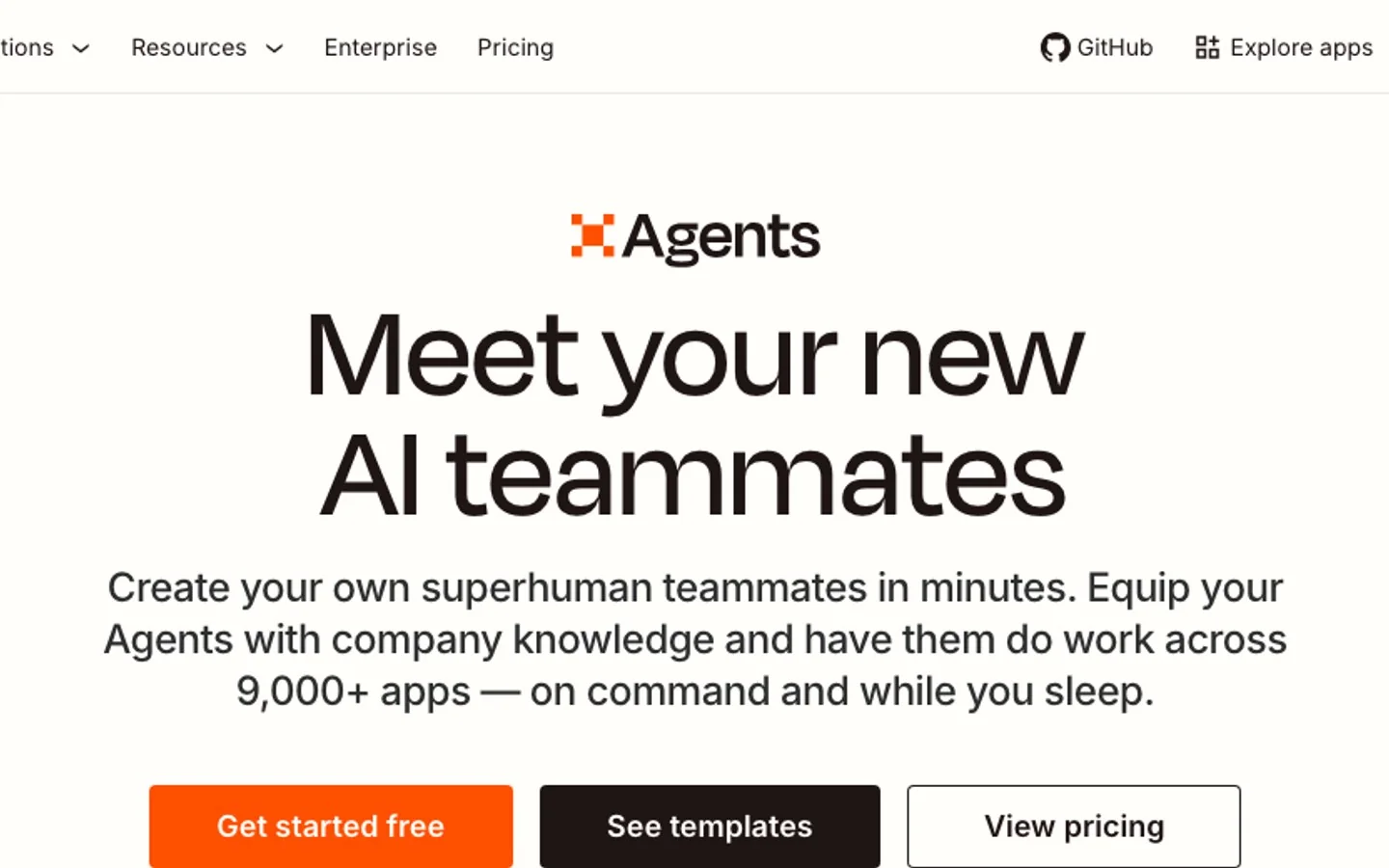 Zapier Agents homepage showing AI teammates connected to business apps
