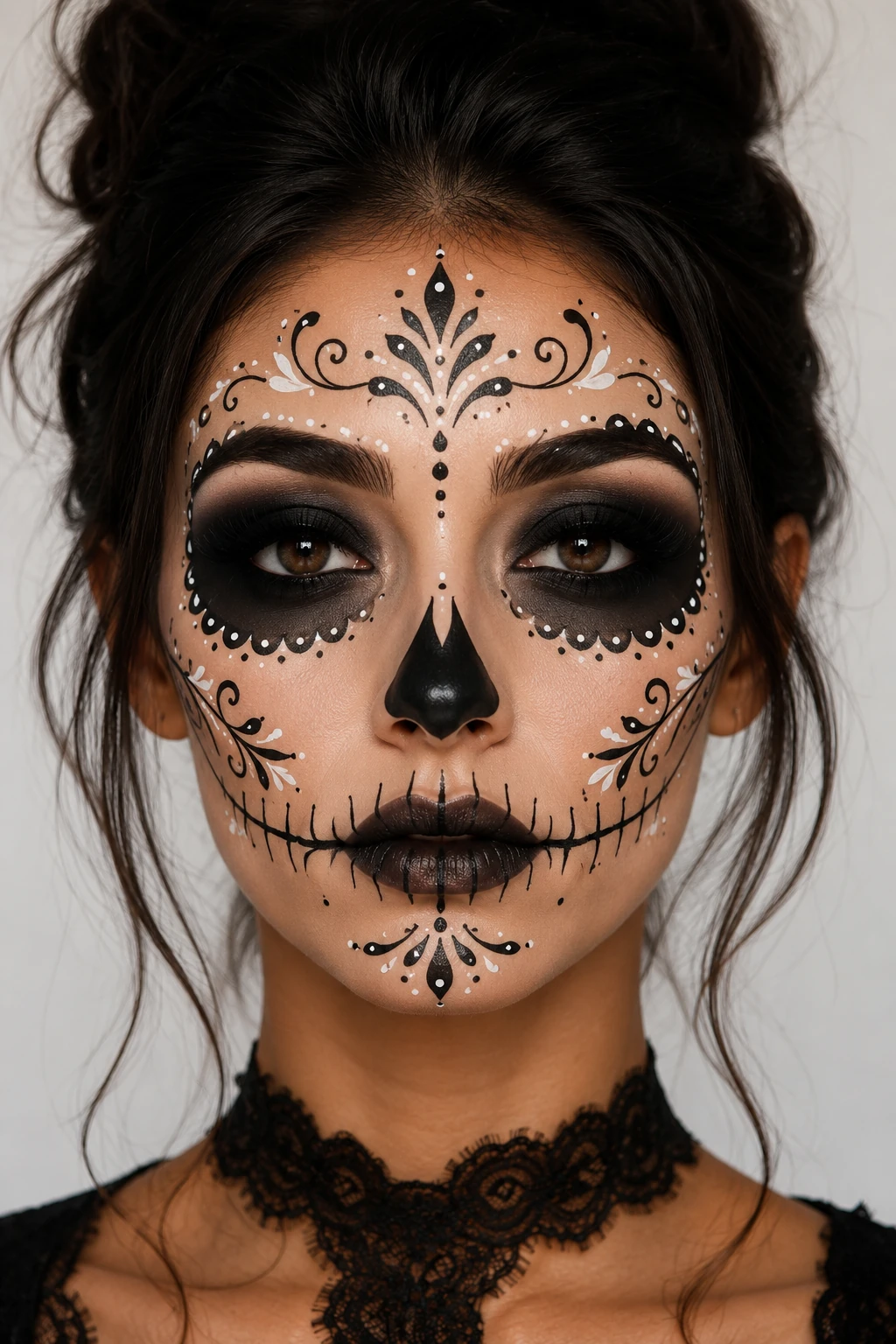 Black filigree sugar skull makeup