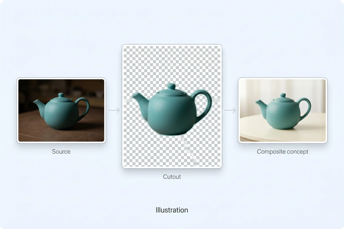 Illustration of a teal ceramic teapot on a dark tabletop, a checkerboard background, and a light tabletop.