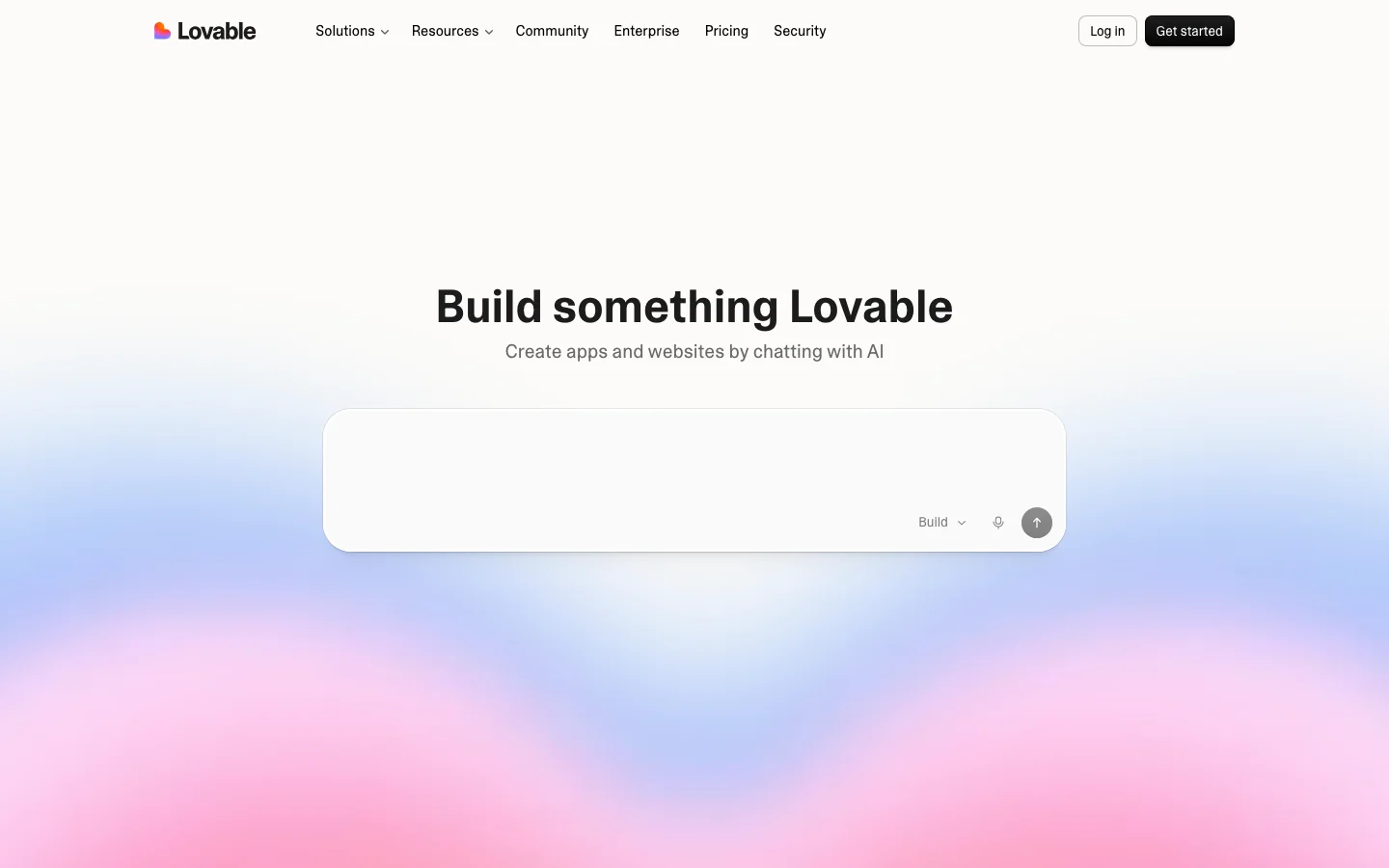 Lovable homepage showing app and website creation by chatting with AI
