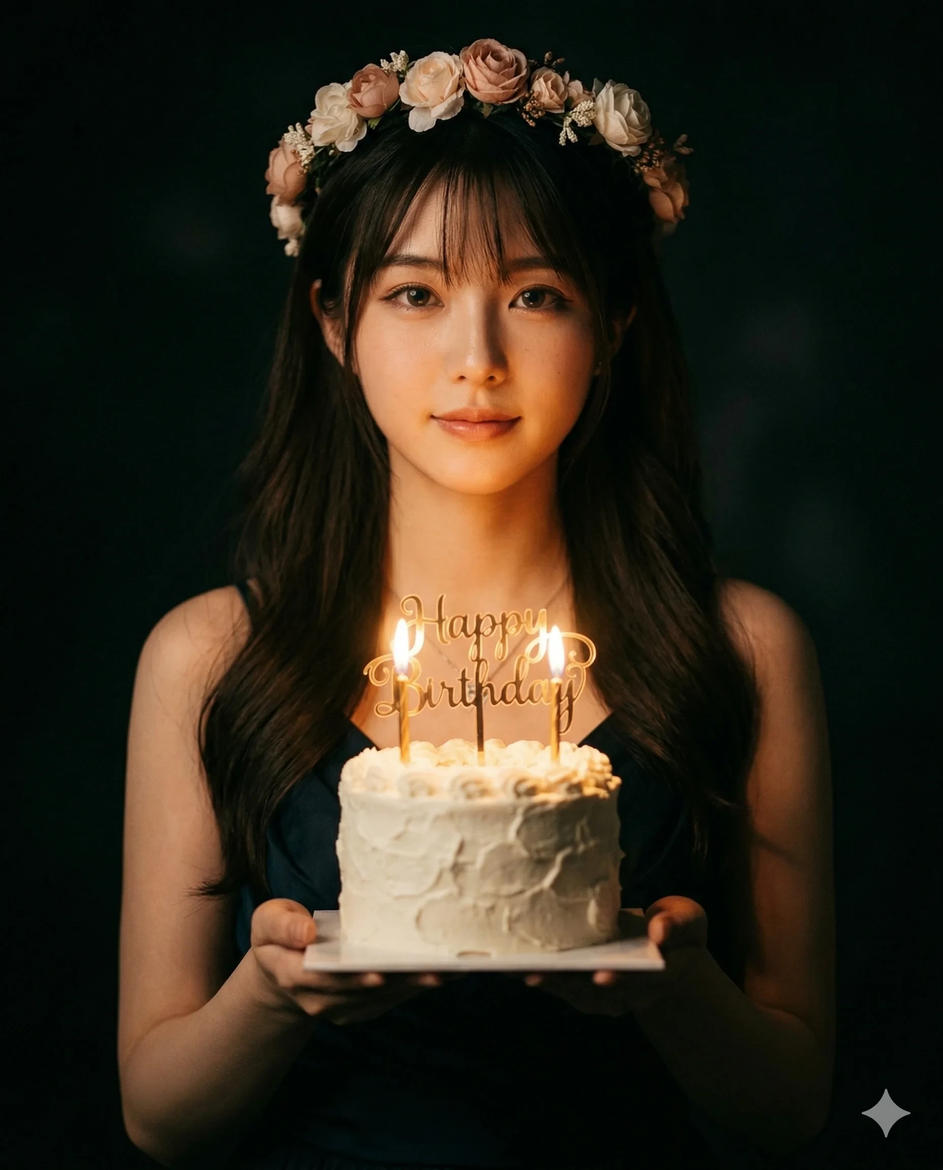 촛불 켜진 생일 케이크를 든 여성