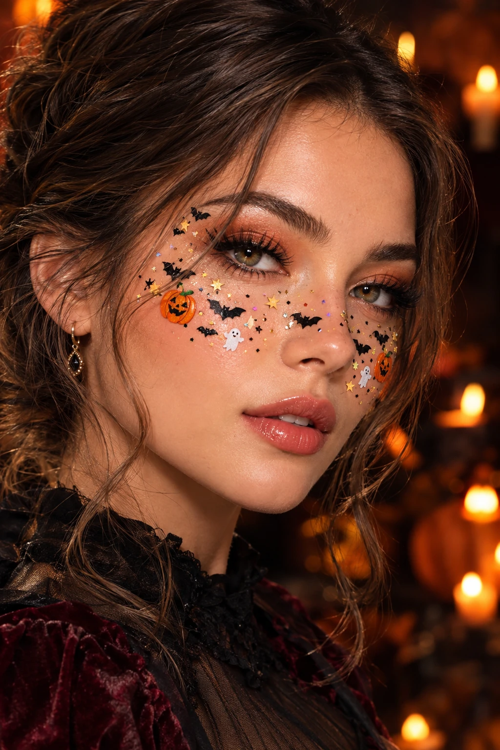 Spotted makeup in bokeh lights
