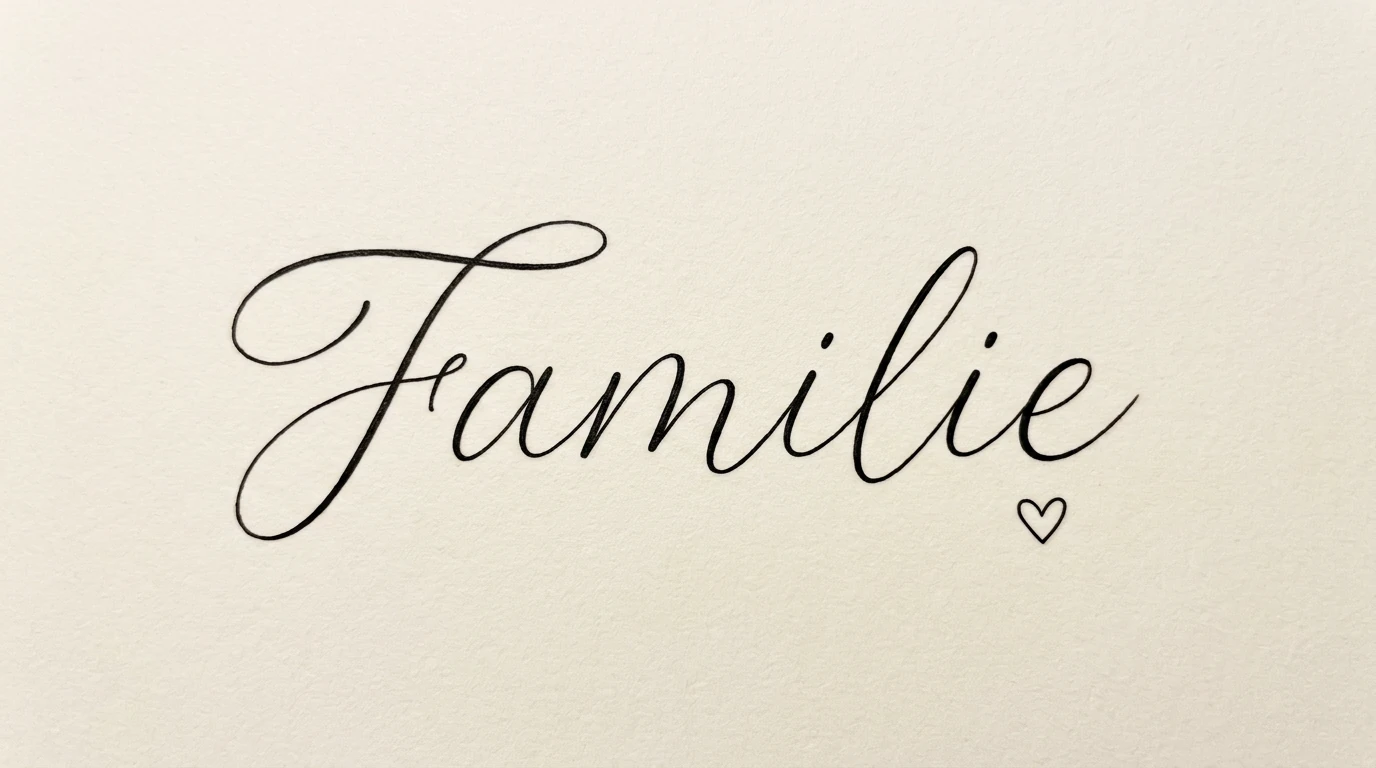 Familie in feiner schwarzer Schreibschrift mit einem kleinen Herz
