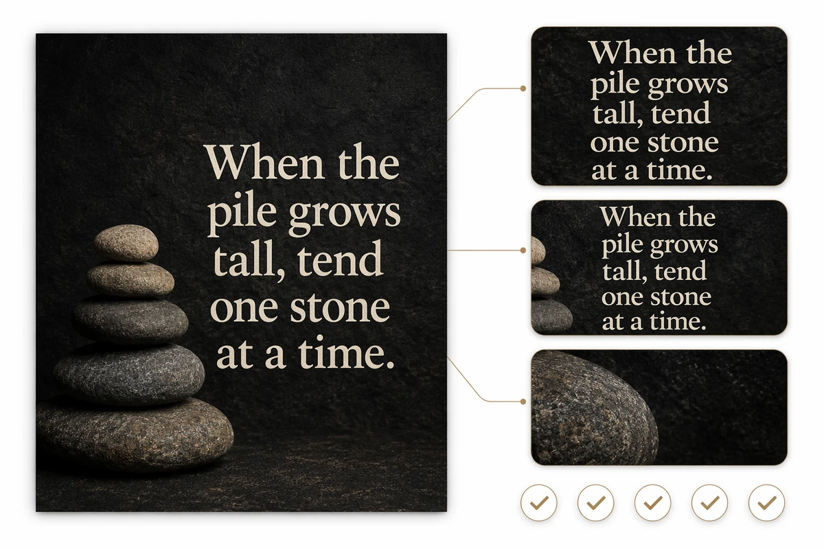 A quote image with close-up review details and five completed checks