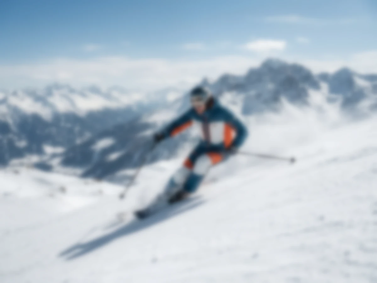 Blurred alpine skier turning on a snowy mountain slope