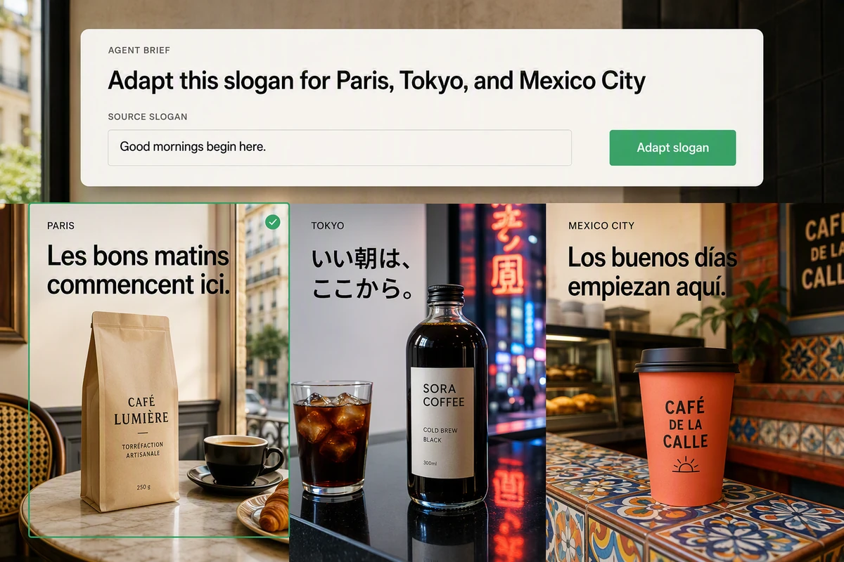 One brand slogan adapted for multilingual product and retail contexts