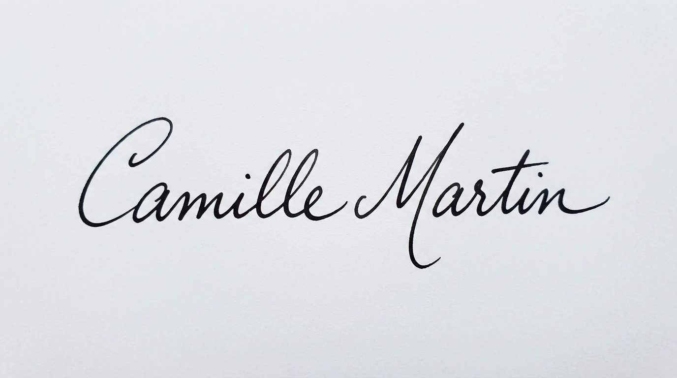 Signature Camille Martin en écriture cursive noire sur fond blanc