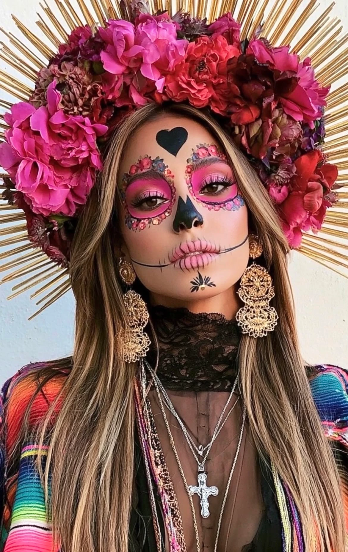 Pink sugar skull with a flower crown
