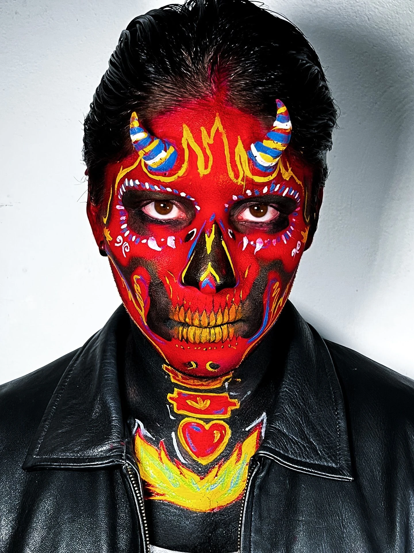 Red skull paint with leather