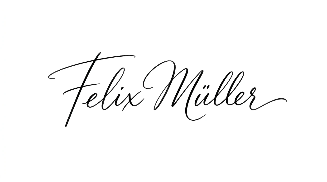 Felix Müller als fließende schwarze Unterschrift auf weißem Hintergrund