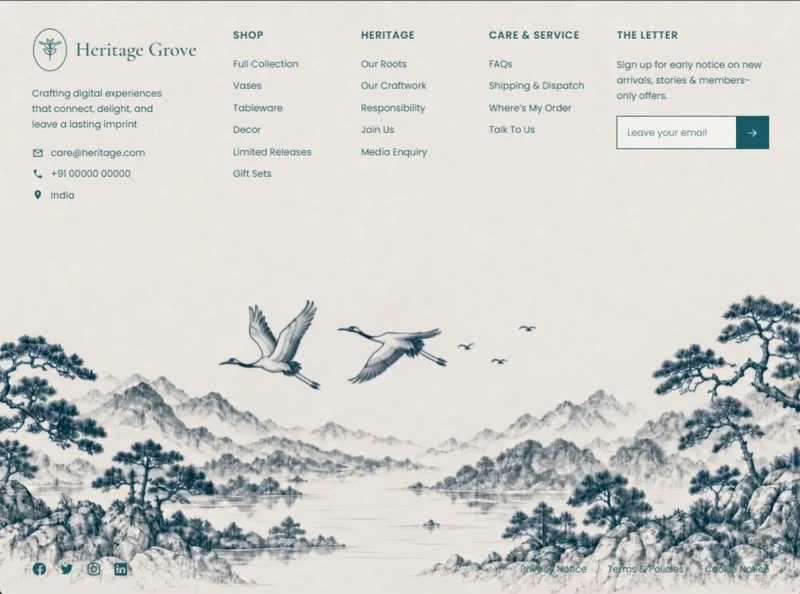 Heritage Grove — E-Commerce footer preview