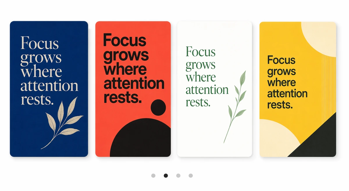Four colorful visual directions for the same original focus quote
