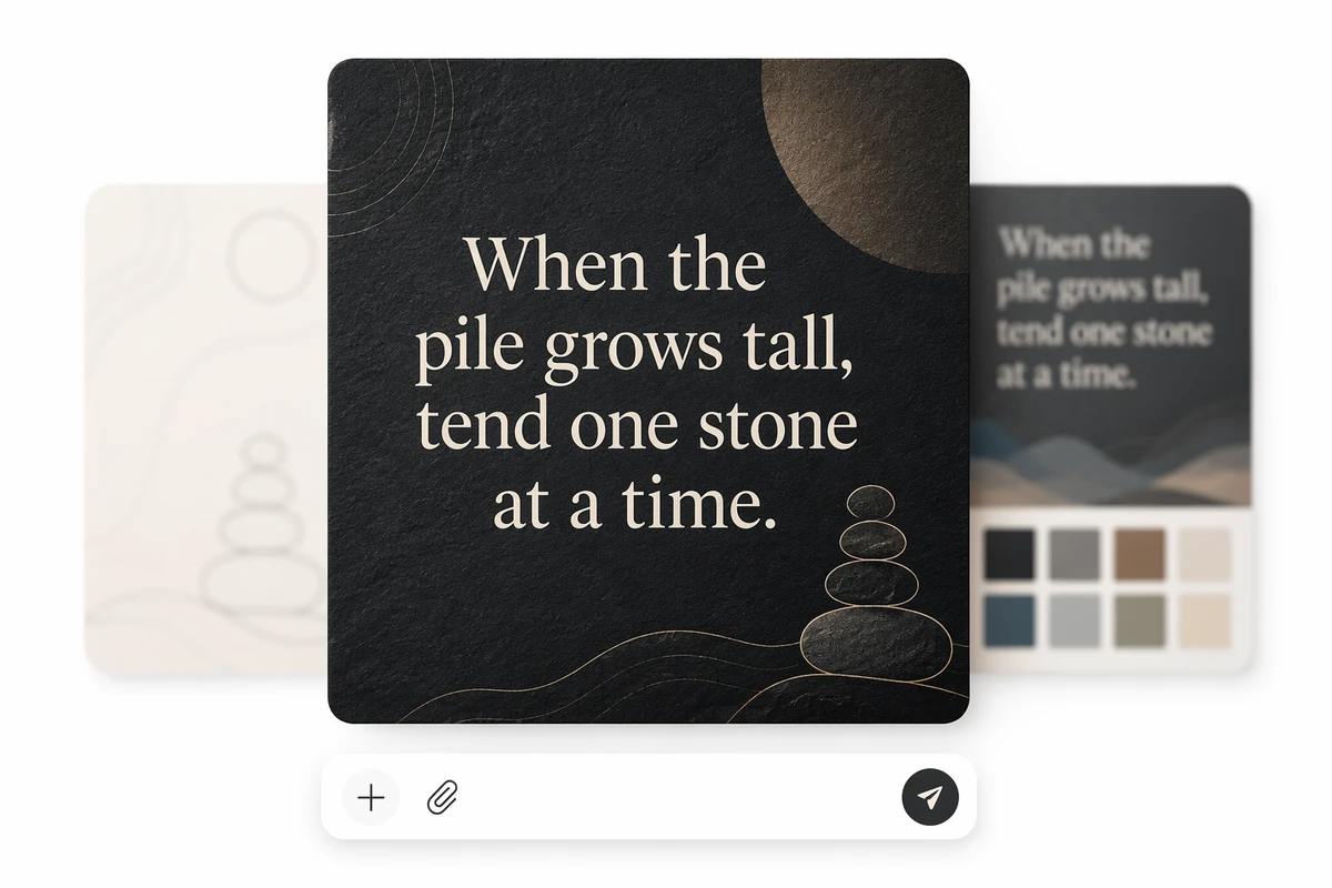 A short request continuing into a finished square quote image