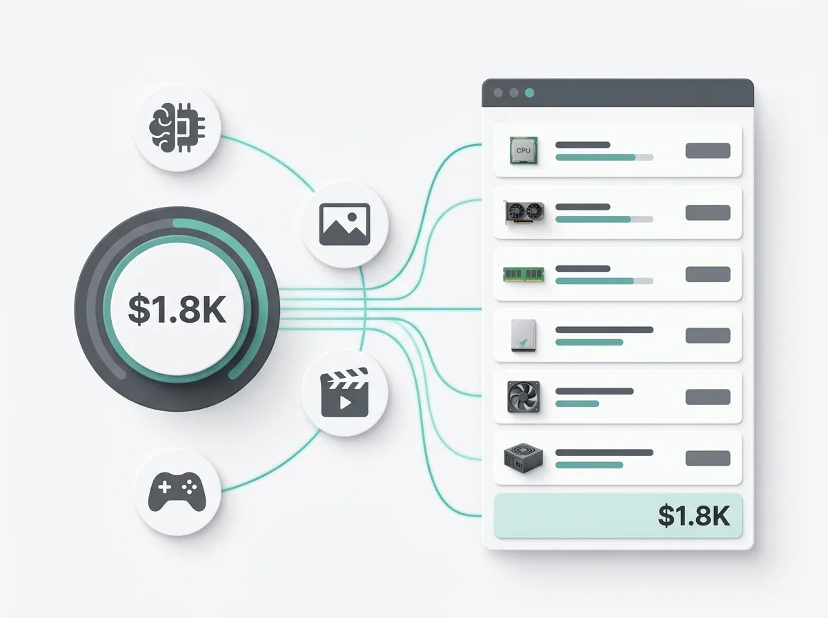AI PC builder turning a budget and workload requirements into a complete component plan
