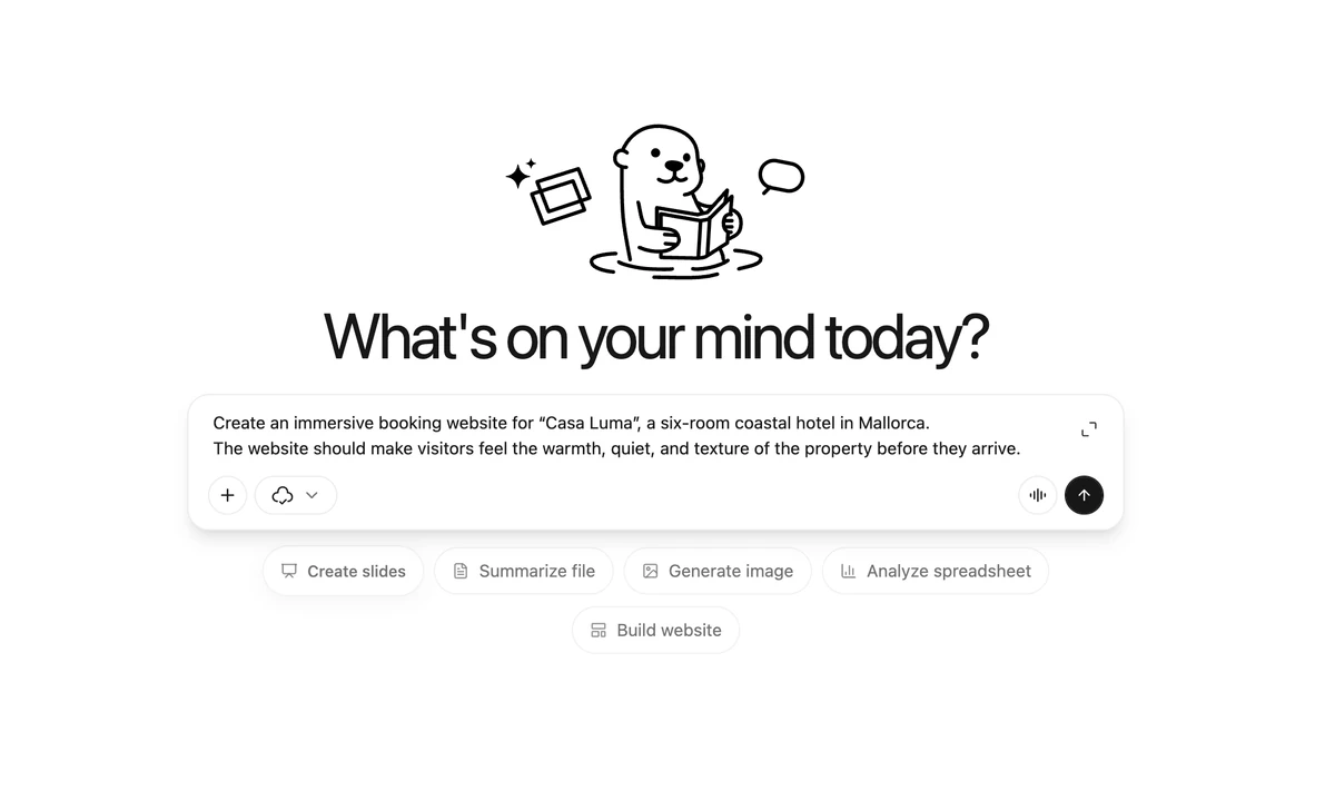 An Ottermind prompt describing an immersive hotel booking website