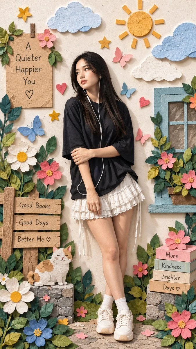 겹겹이 쌓인 종이 정원 속 인물