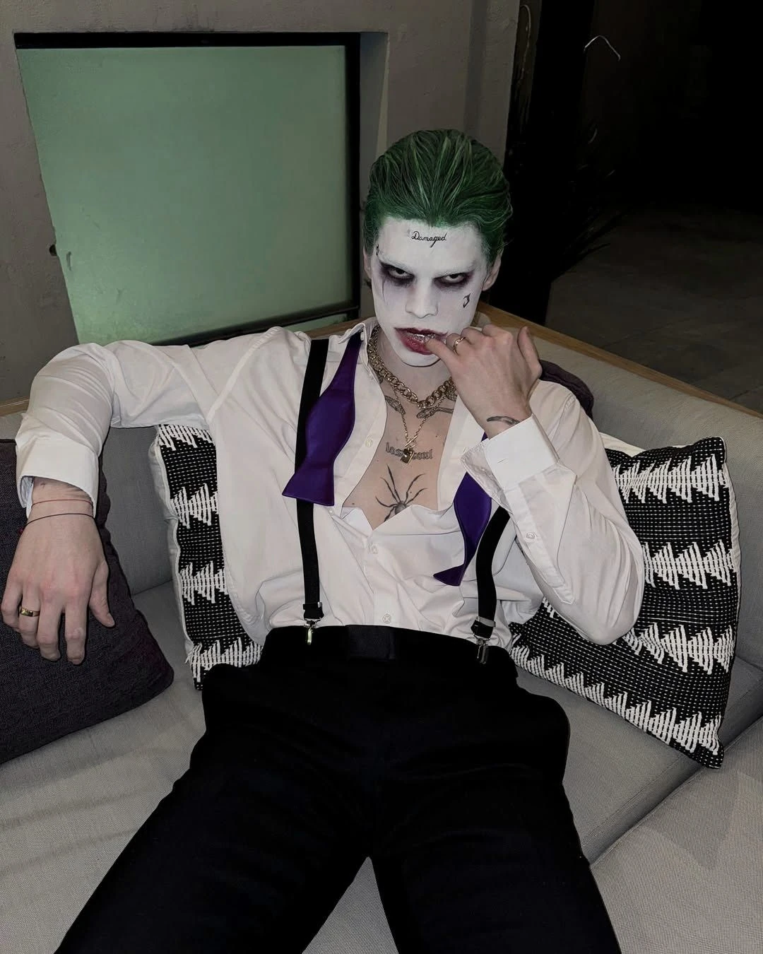 Joker makeup with green hair