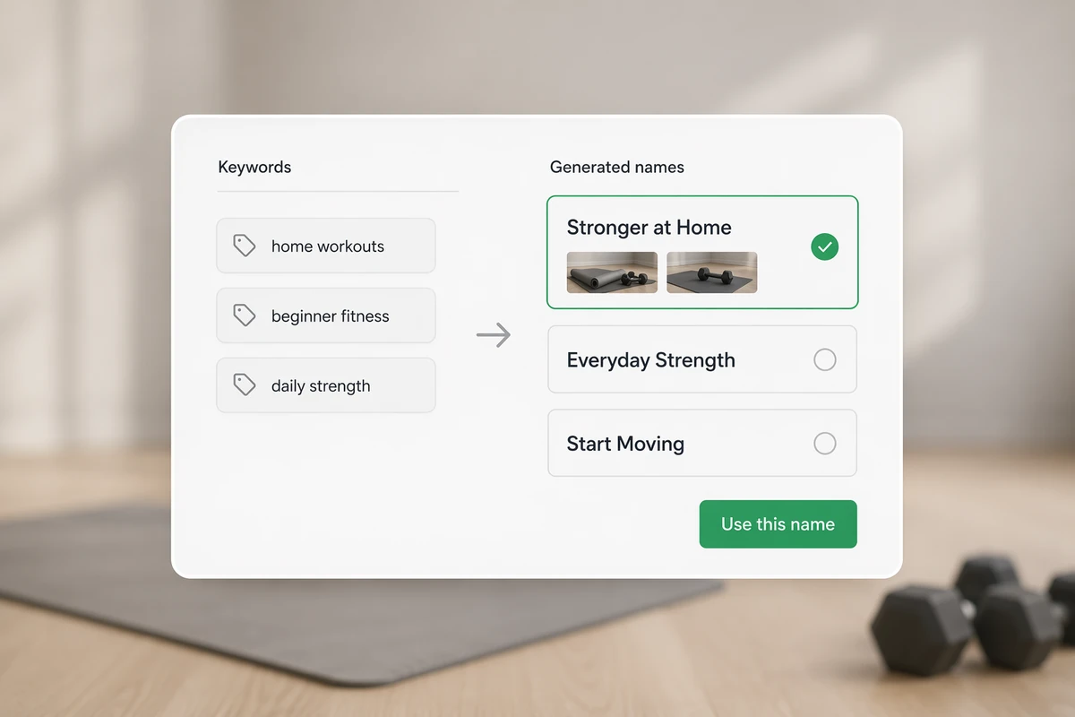 Home fitness keywords transformed into three relevant channel name options