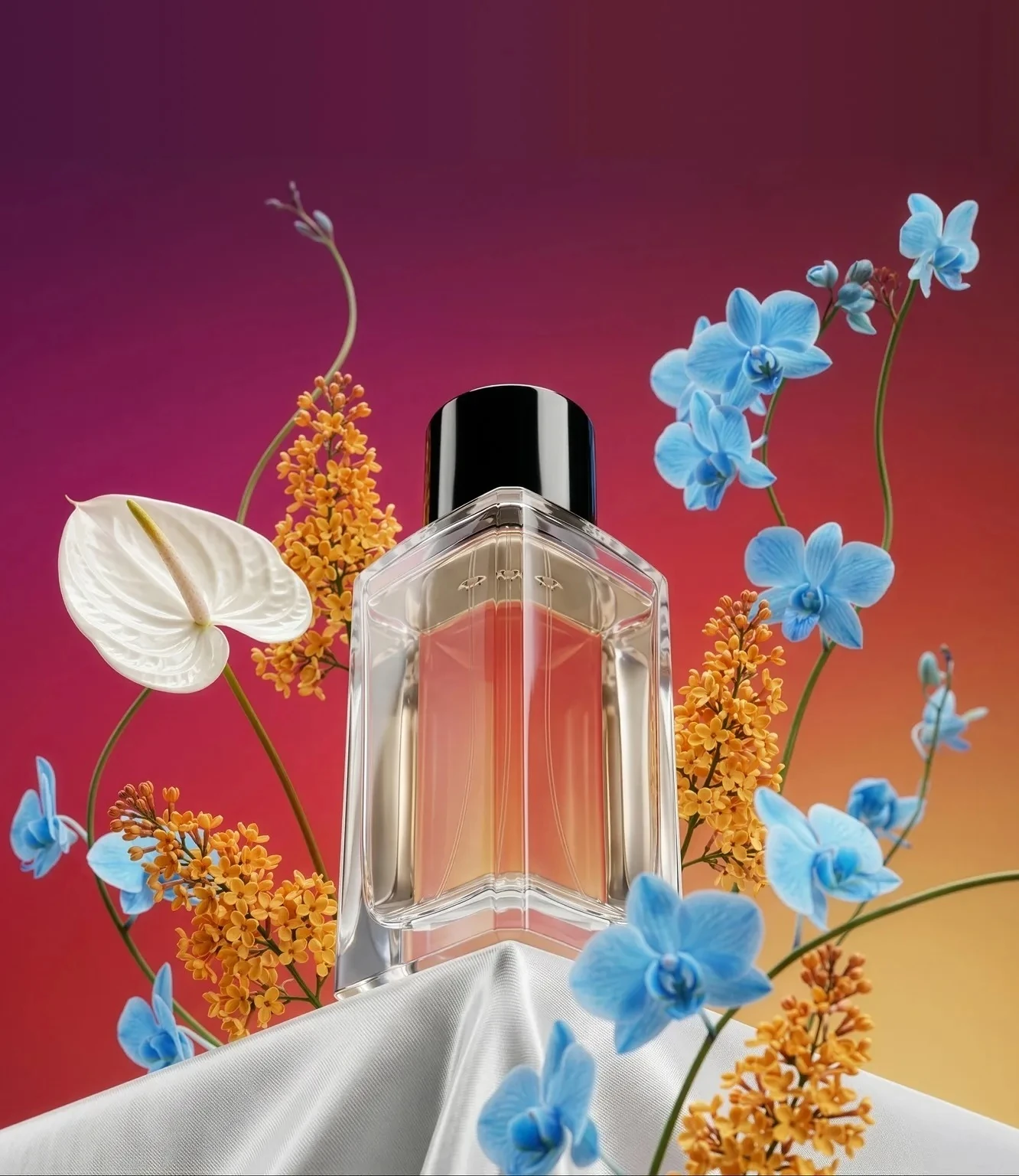 Perfume Bottle Framed by Orchids