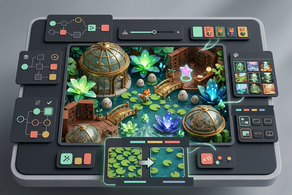 遊べる見下ろし型アドベンチャーサイトのルール、キャラクター、アート、インターフェースを編集するゲーム制作プロジェクト。