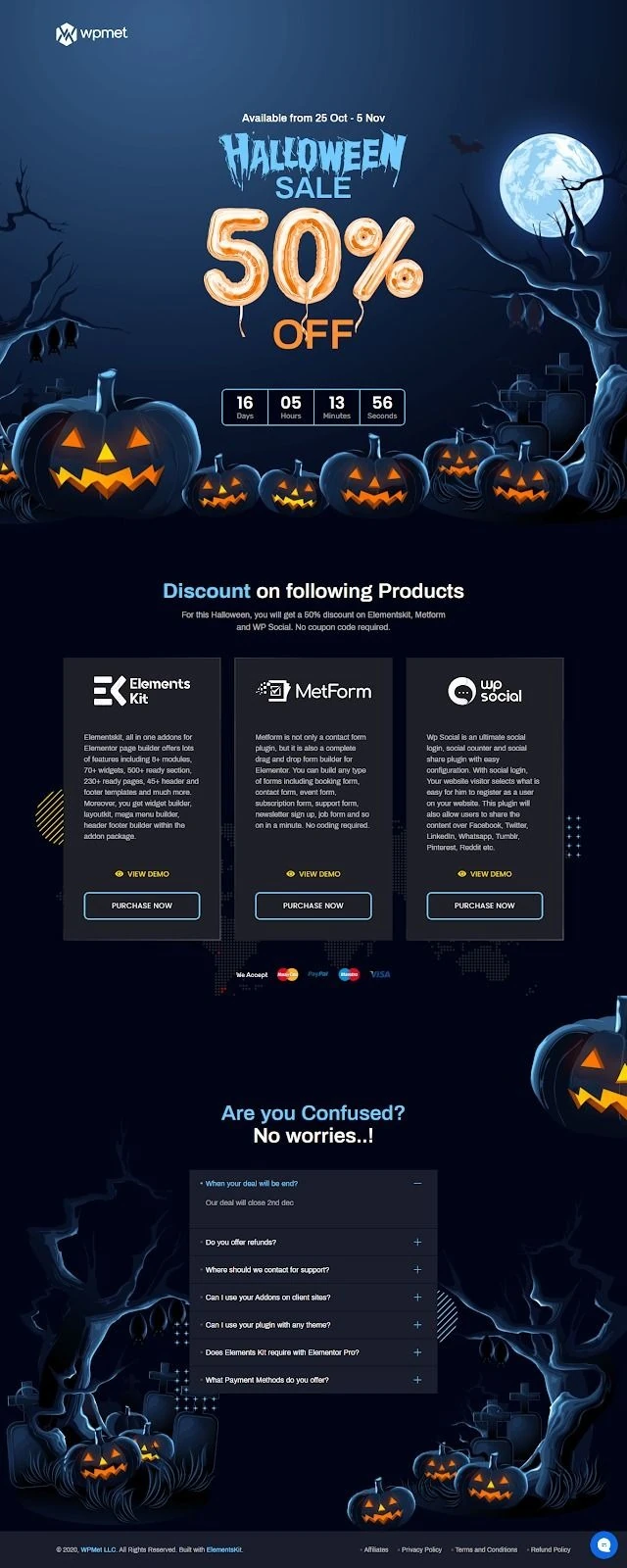 Midnight sale landing page with pumpkin row