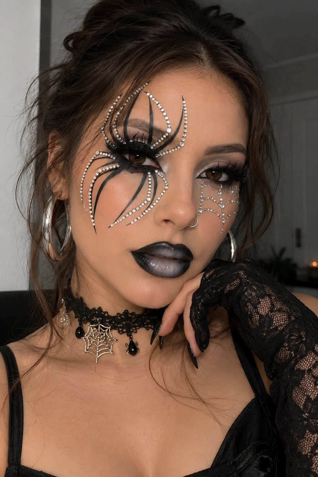 Rhinestone spider eye with black lips