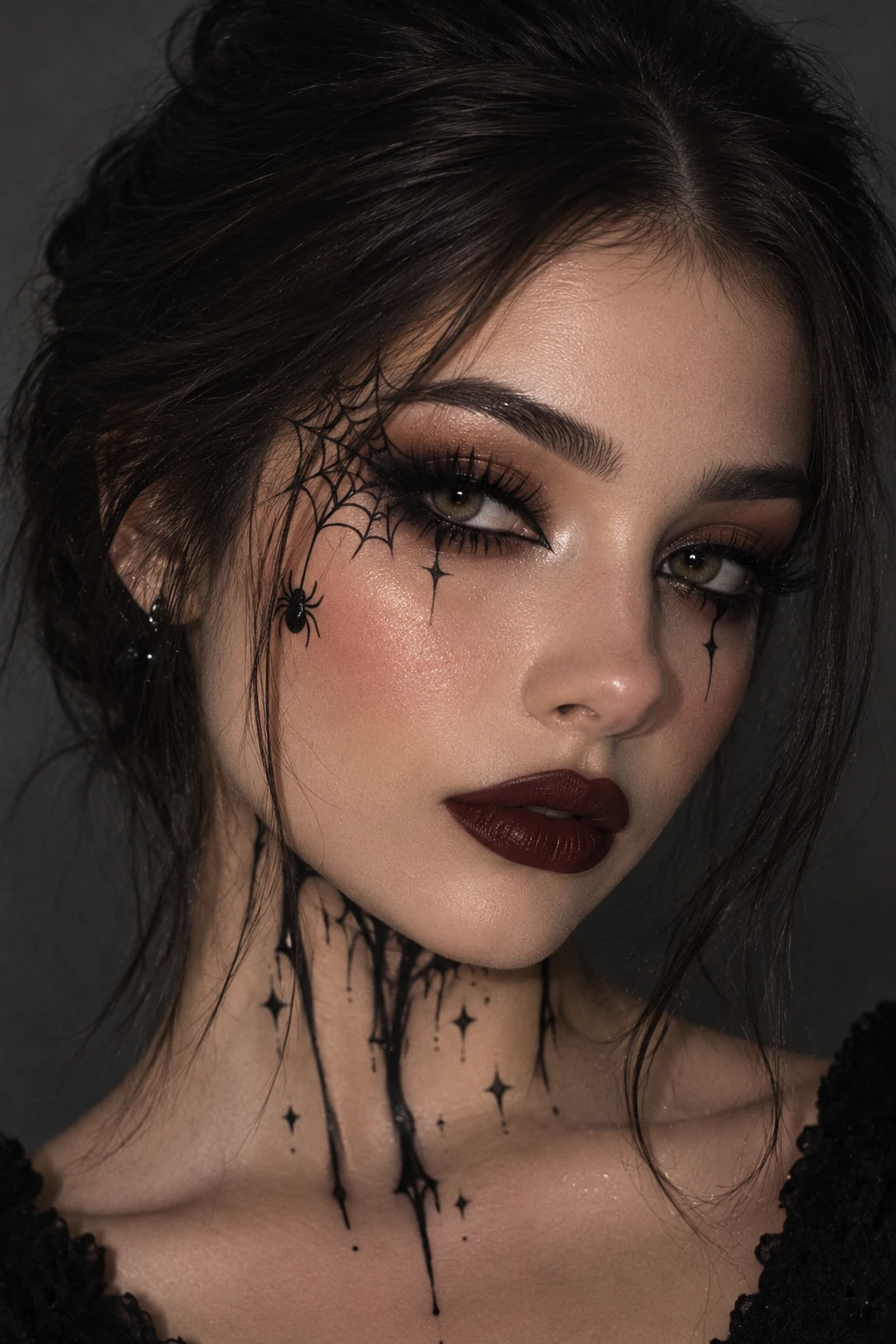 Starburst eyeliner and dark lips