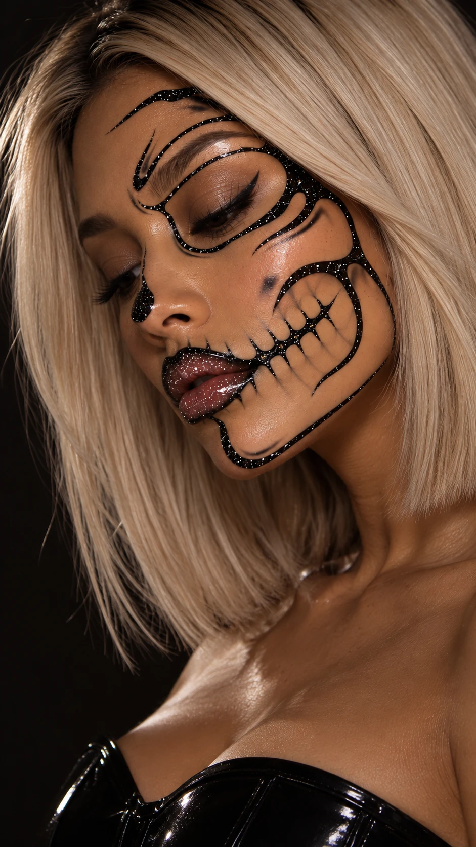 Stitched-jaw glam makeup