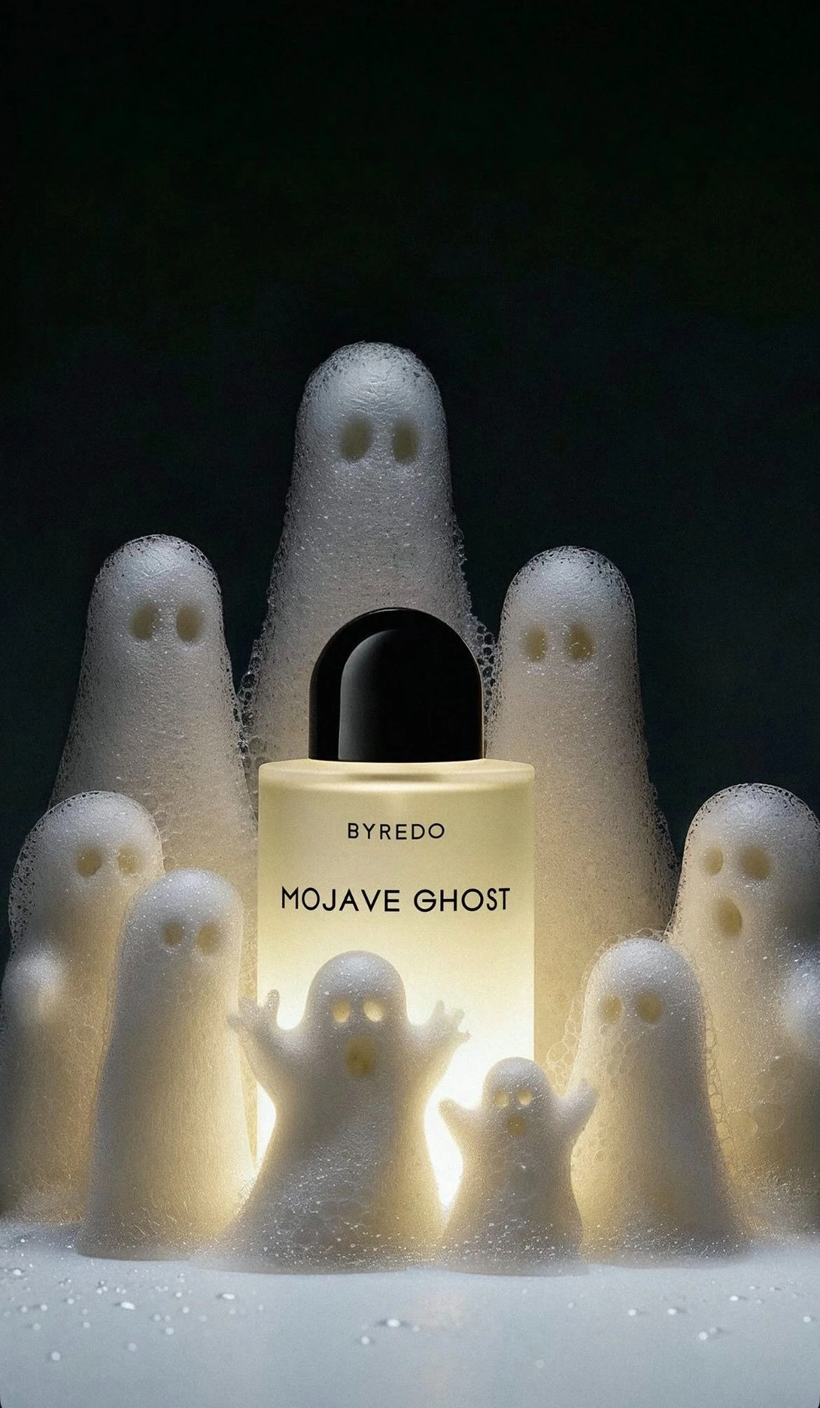 Sheet Ghost Draped Over White Perfume Bottle