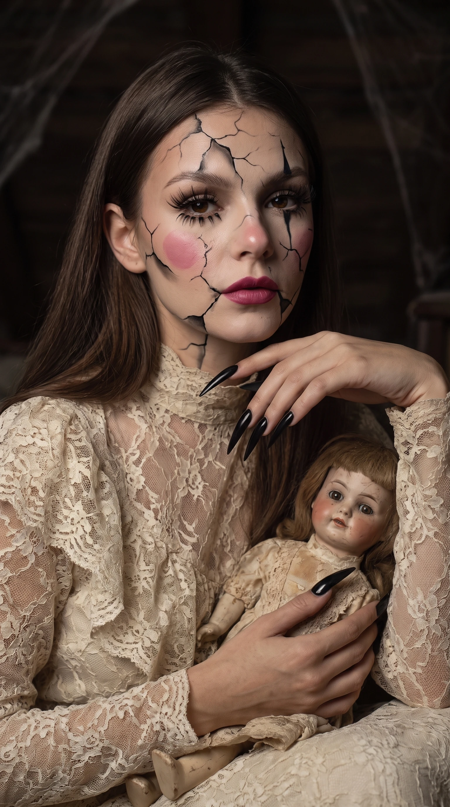 Lace dress and creepy doll