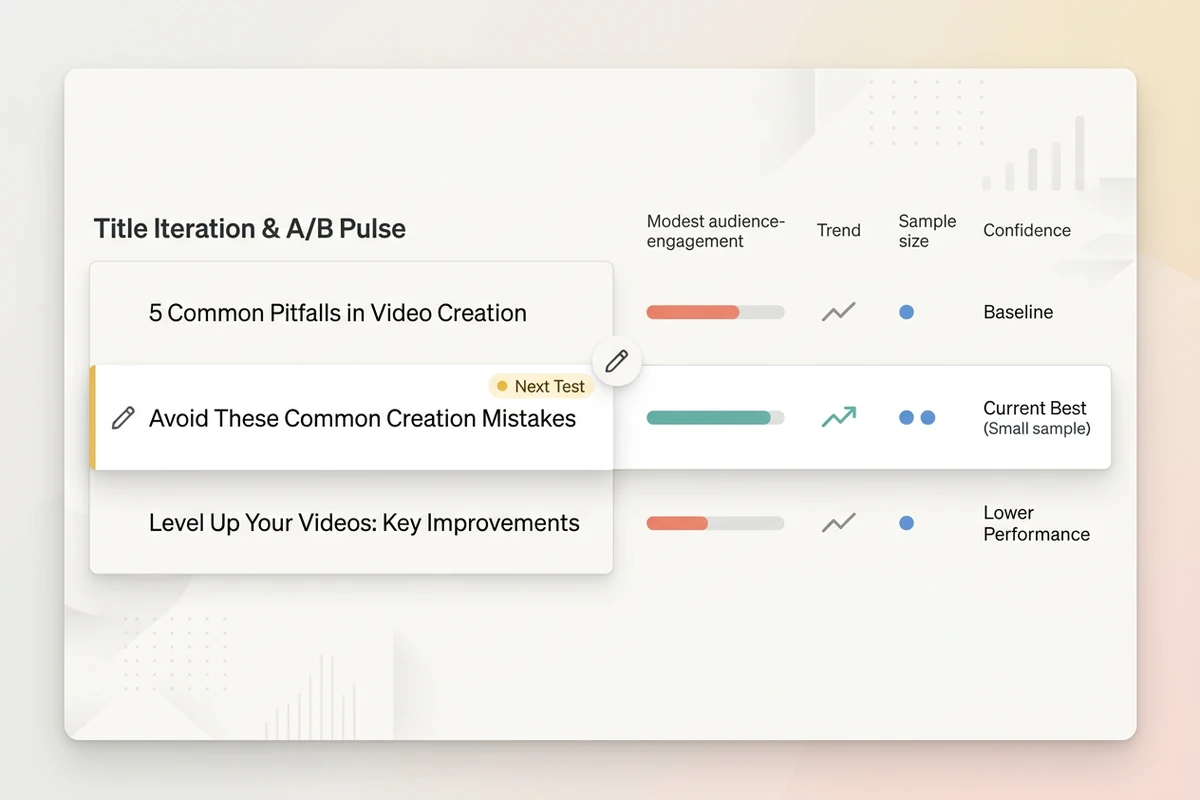 Three title variants sit beside modest audience test signals in an unbranded post-publish iteration workspace.