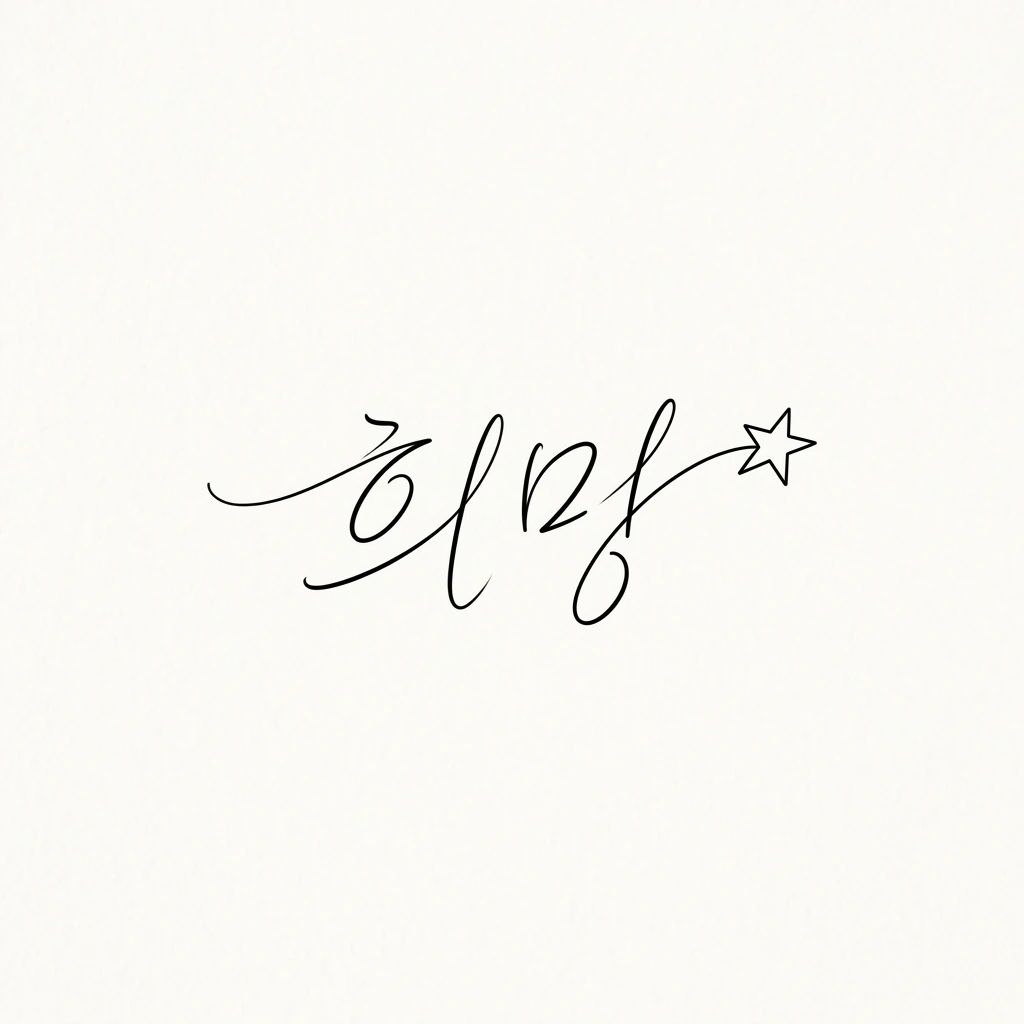 희망이라는 한글 단어를 가는 검은 선으로 쓰고 작은 나비 또는 별을 더한 타투 도안