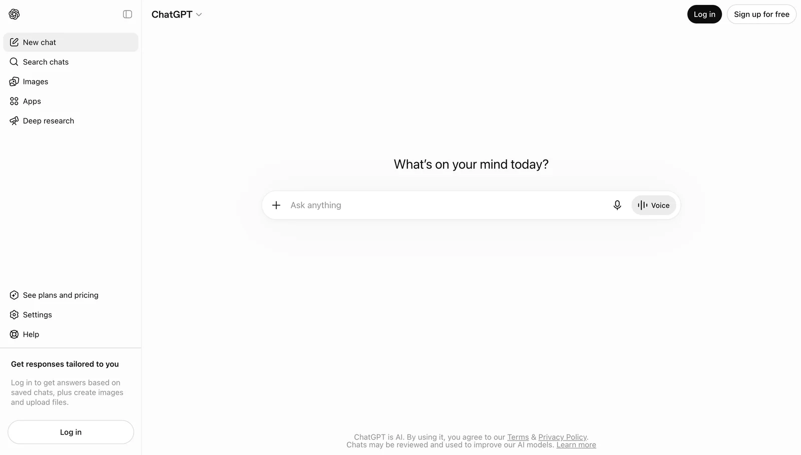 ChatGPT interface showing the prompt box and navigation for general AI assistance