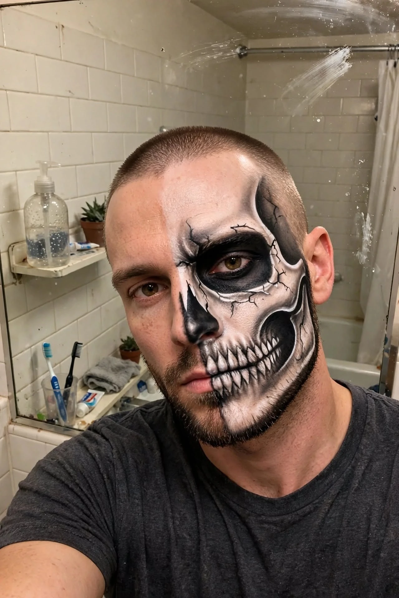 Skull makeup with a cap