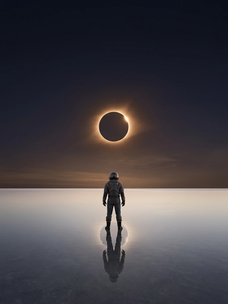 Tutulmanın altındaki tuz düzlüklerinde yalnız bir astronot bulunan bilim kurgu afişi