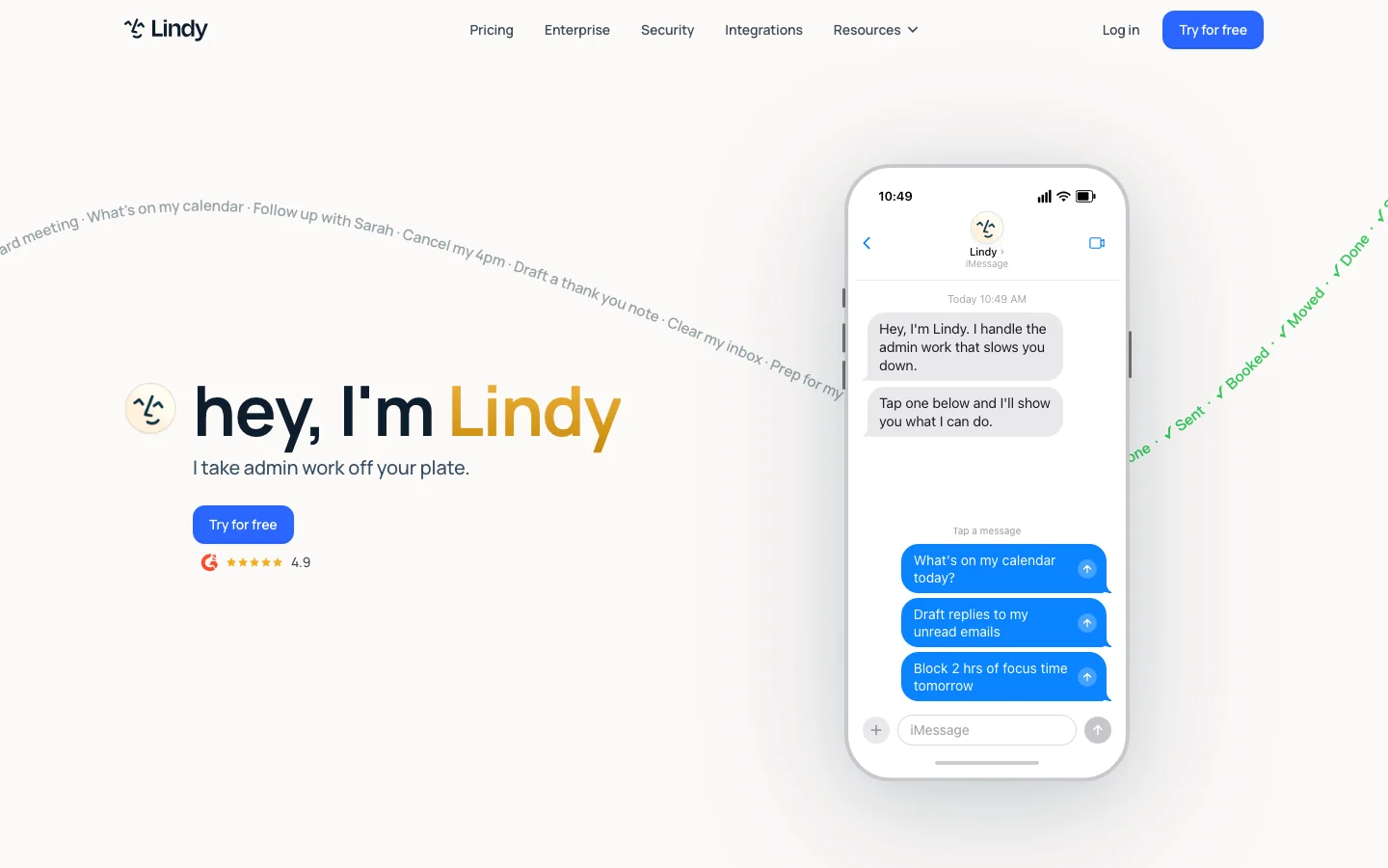 Lindy homepage showing AI employee workflows for business operations