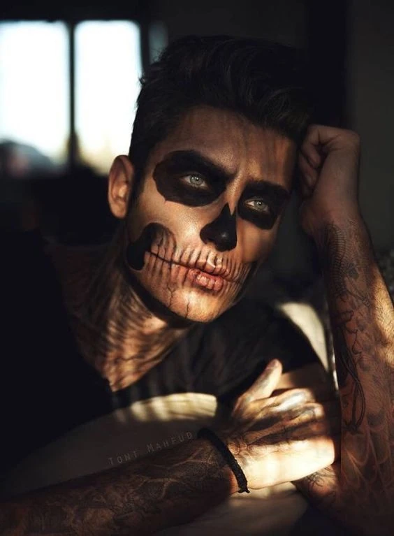 Skeleton face paint in shadow