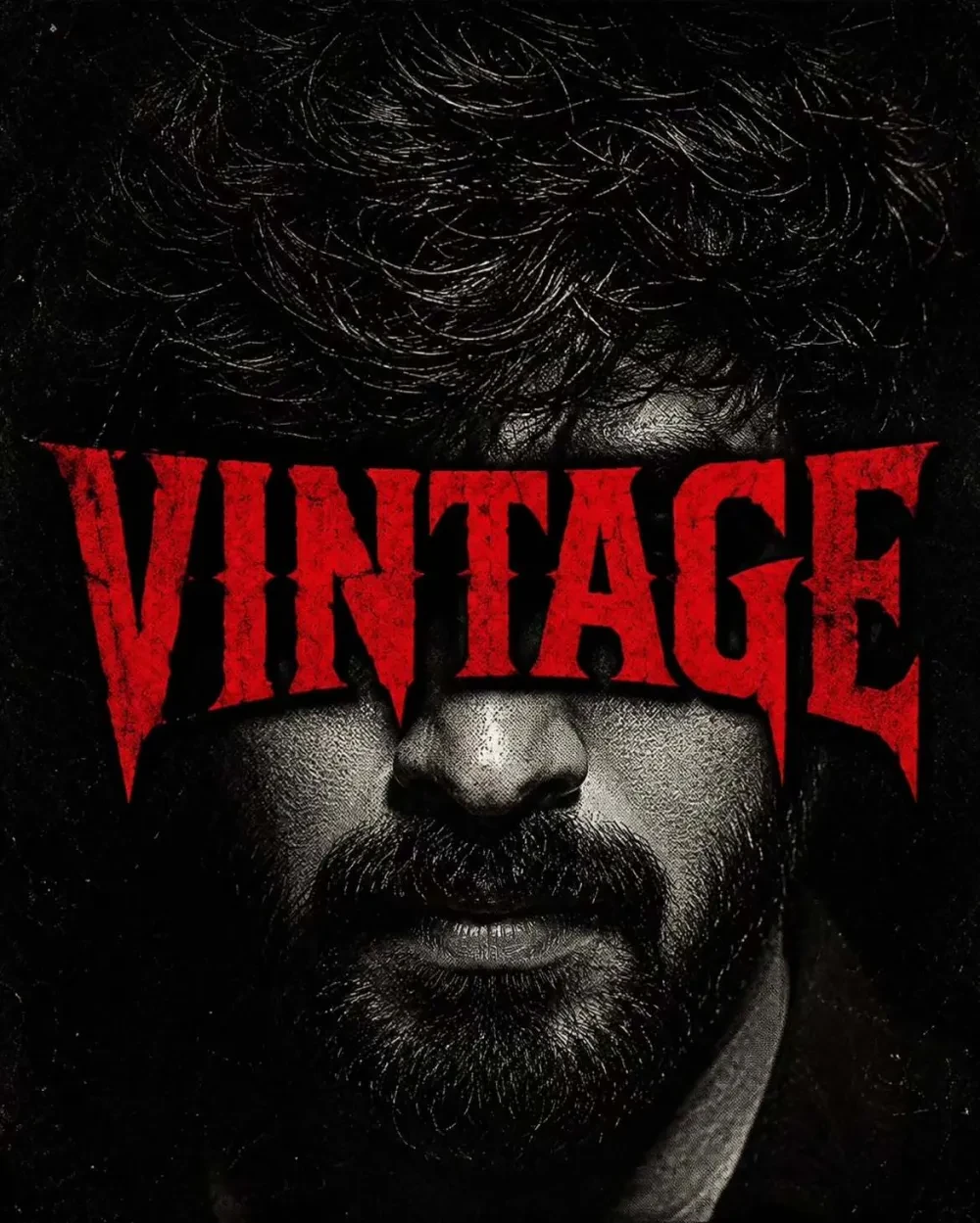빨간 VINTAGE 글자가 있는 검은 초상