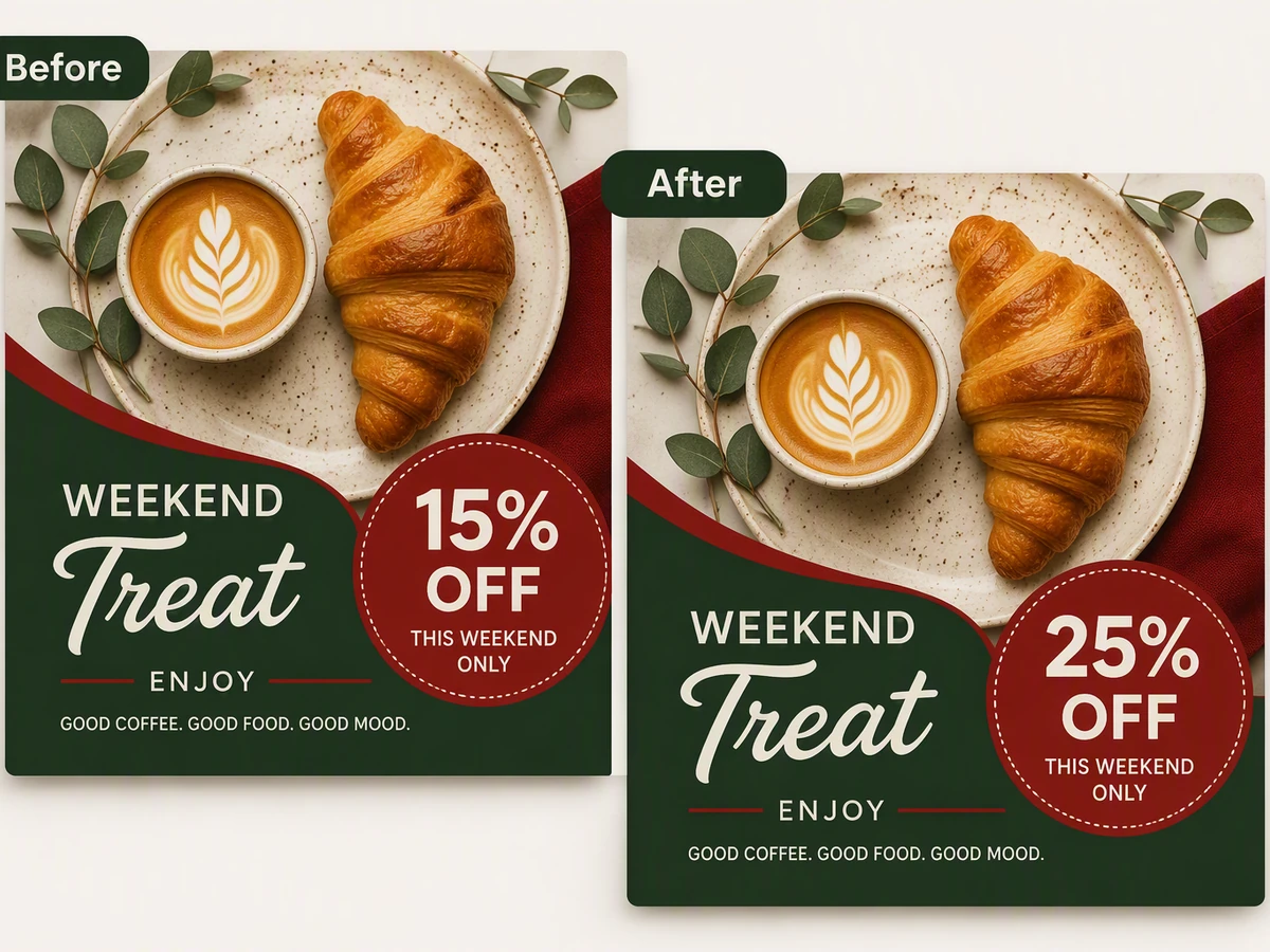 Before and after cafe promotions changing the discount from 15 percent to 25 percent