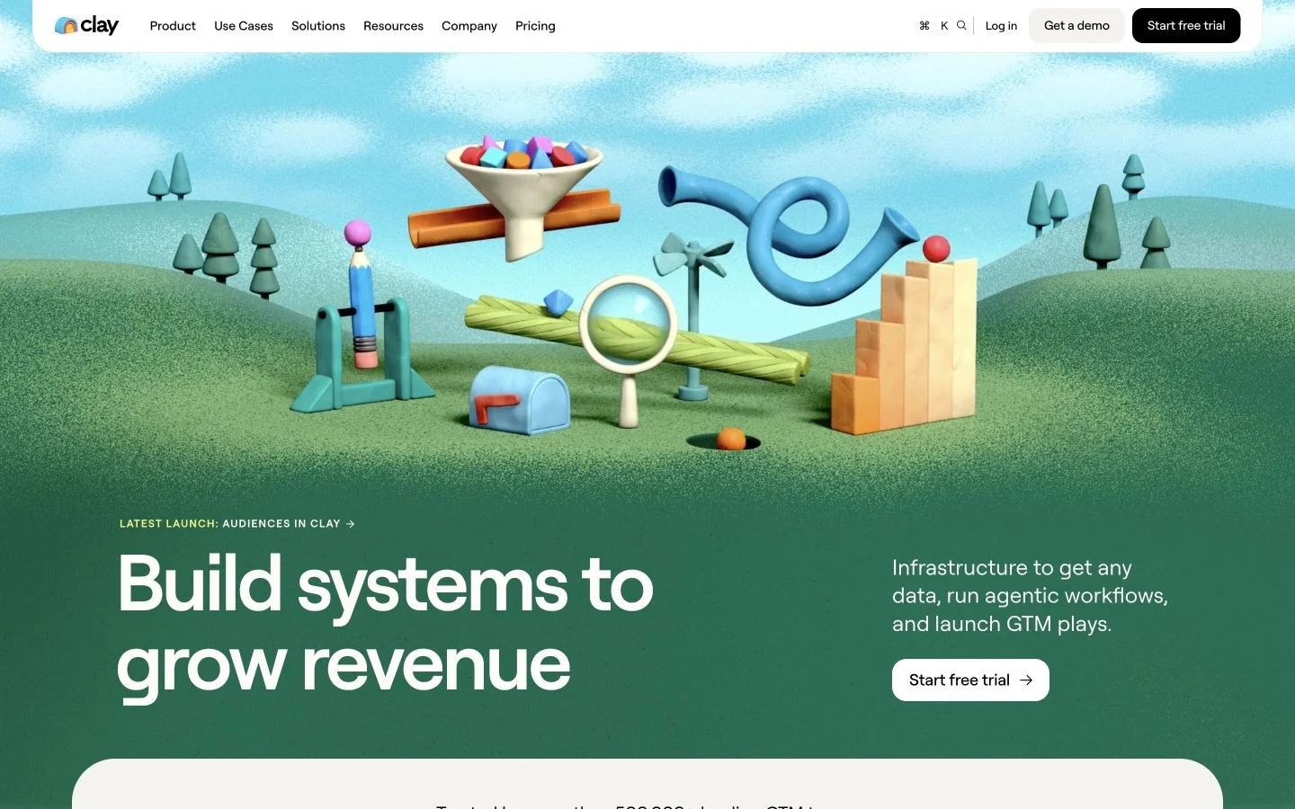 Clay homepage showing go-to-market systems and AI workflows