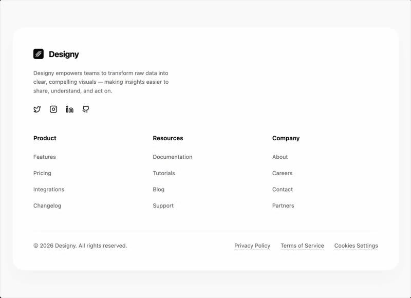 Designy Footer — KI & SaaS footer preview