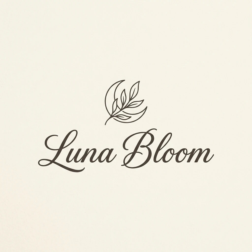 Luna Bloom cursive wordmark with a crescent moon and botanical leaf icon