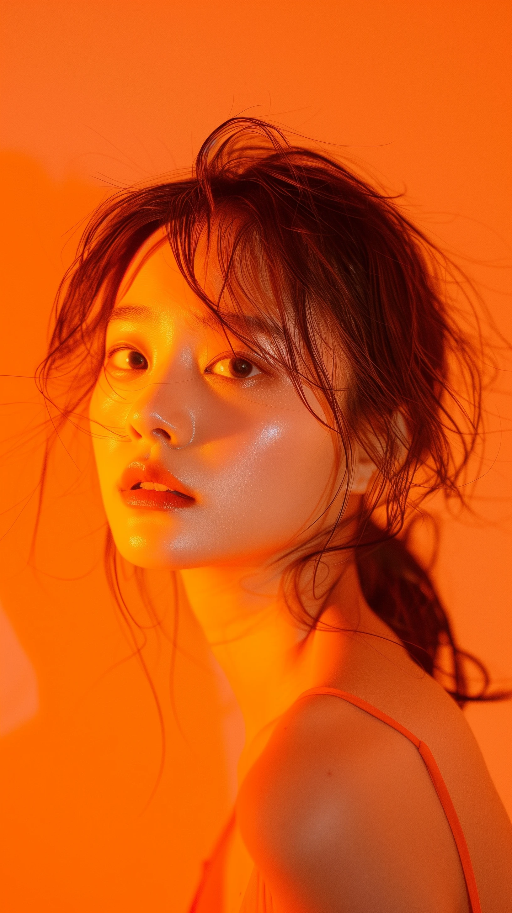 주황색 후광 앞의 검은 선글라스