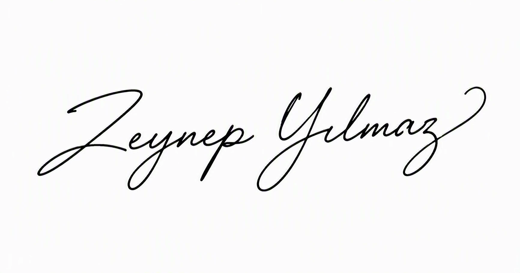 Zeynep Yılmaz adı beyaz zeminde akıcı siyah el yazısı imza olarak