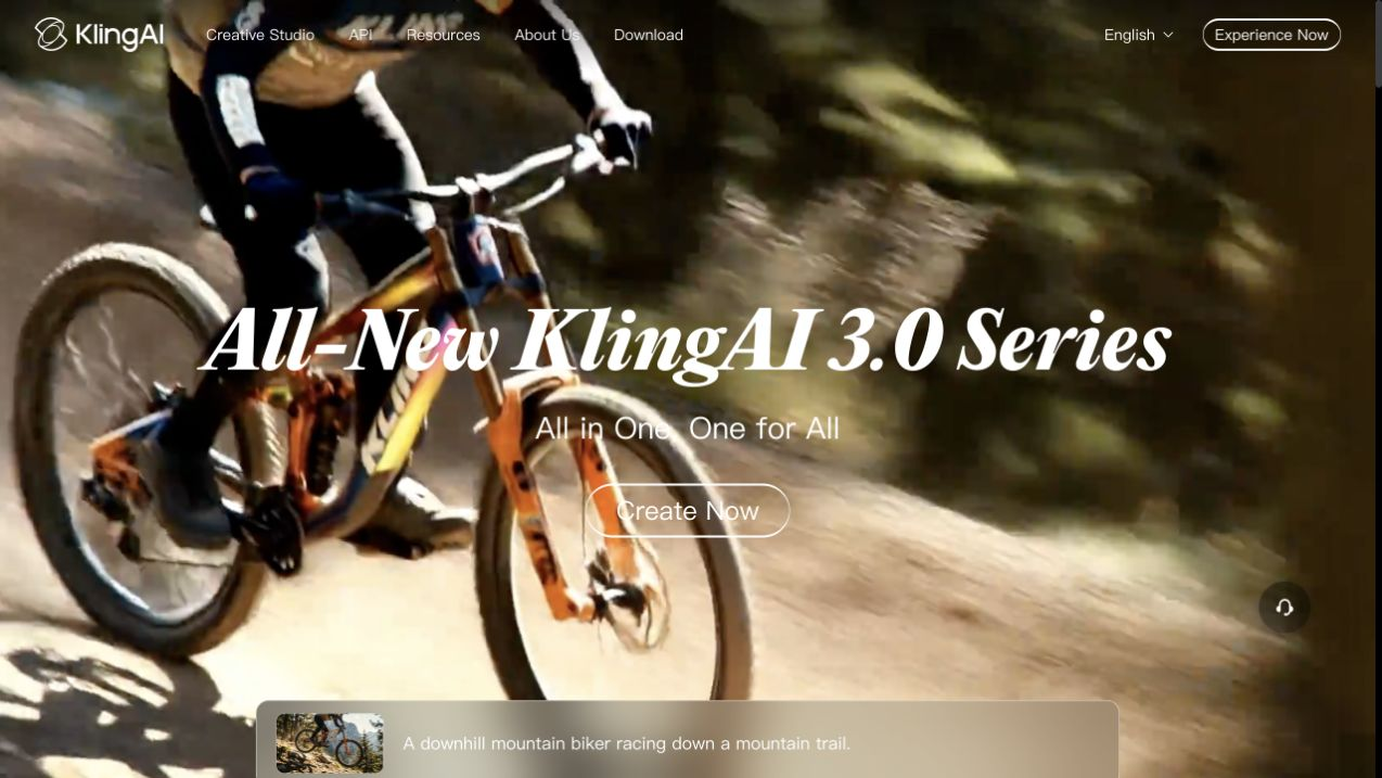 Kling AI homepage showing its image and video creative studio entry point