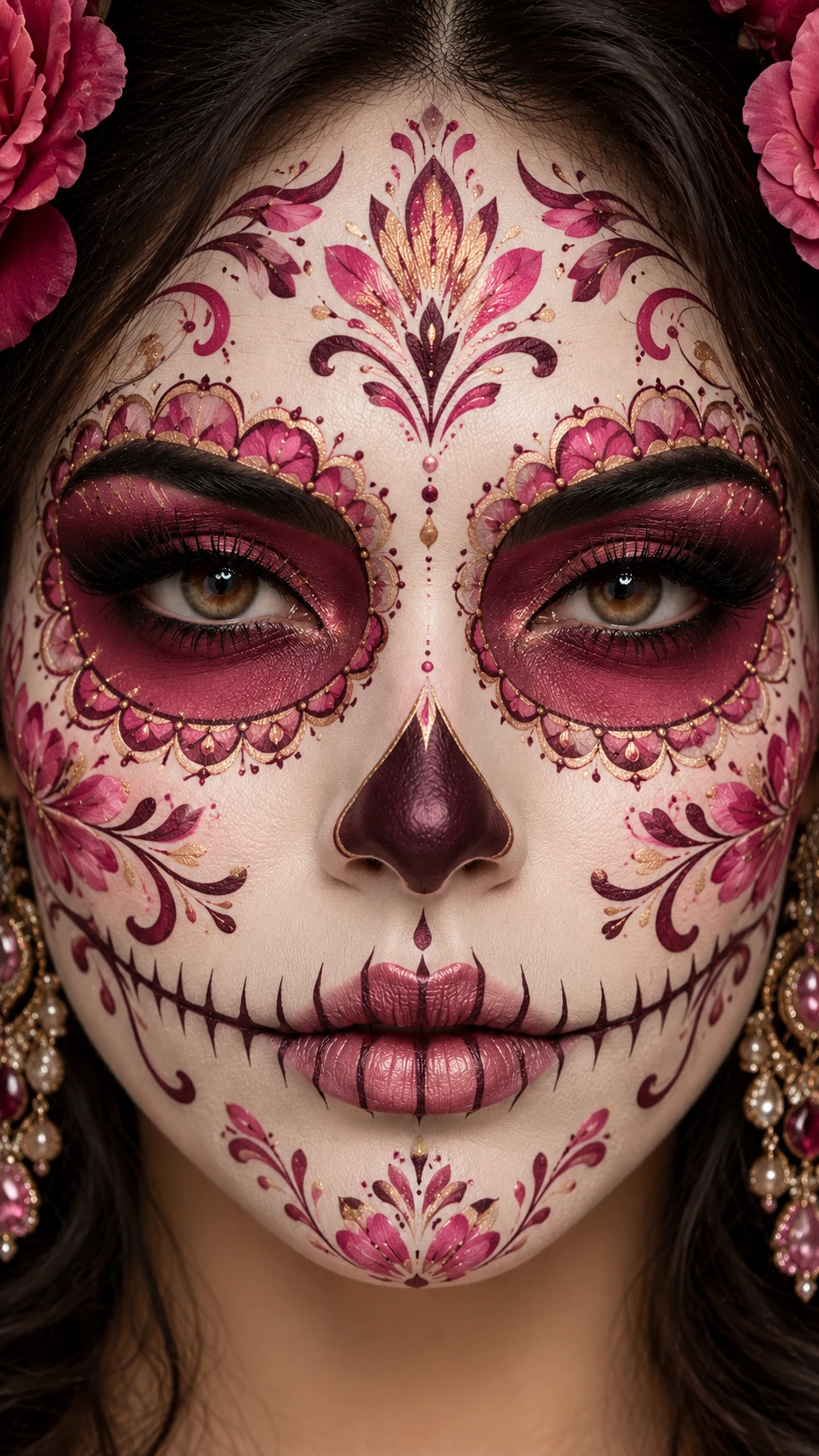 Rose-pattern sugar skull close-up