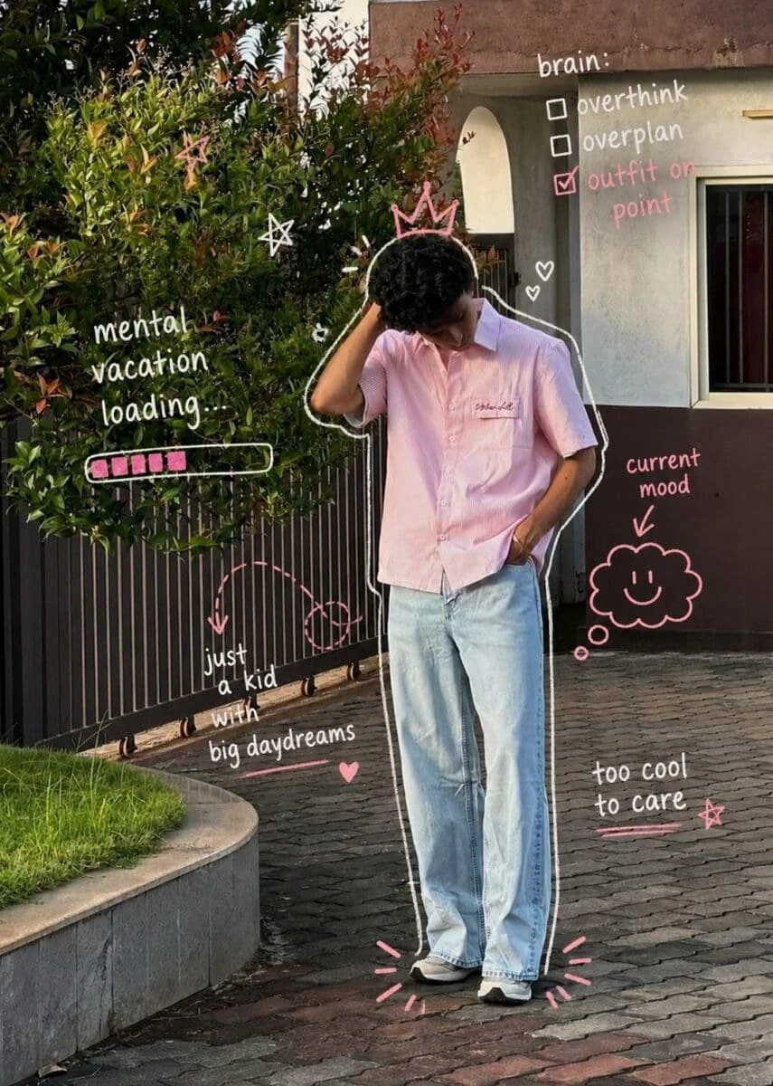 재미있는 낙서를 더한 거리 인물 사진