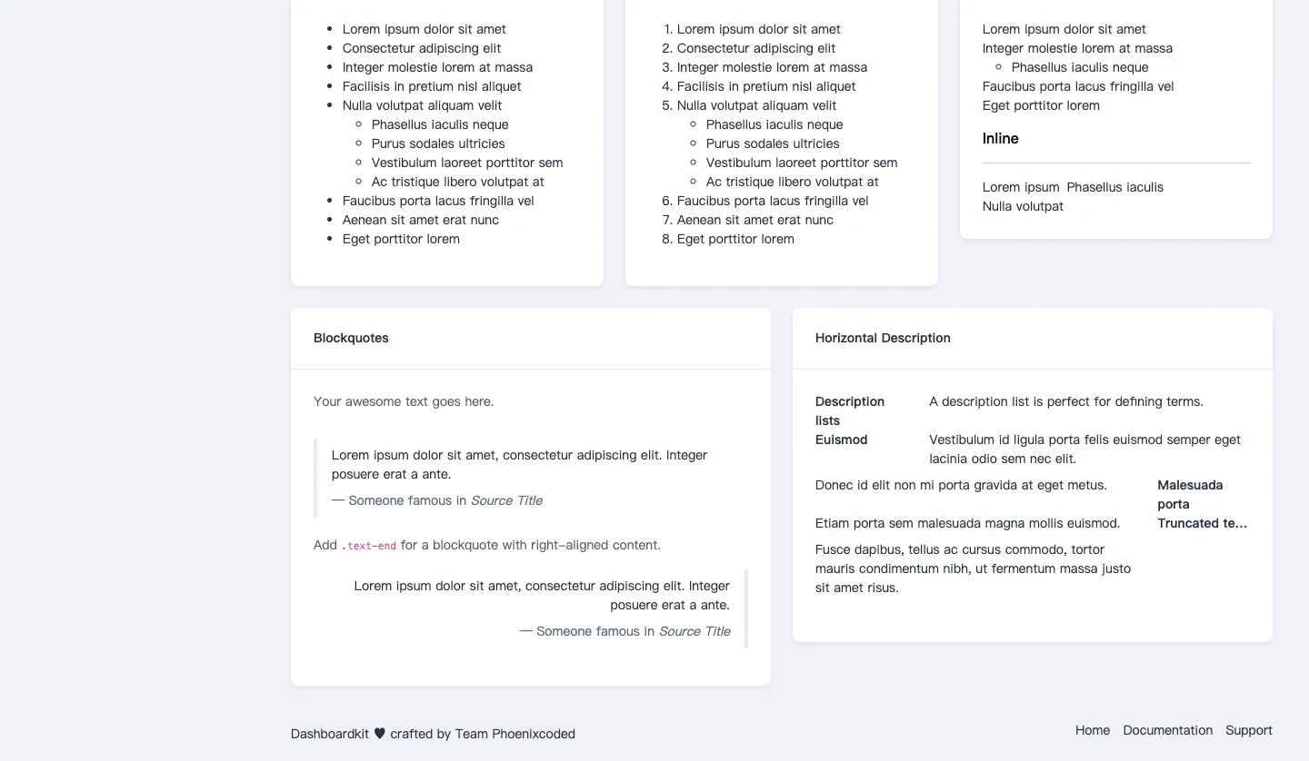 DashboardKit Free React Admin Template website template, /react/free/typography page, part 2